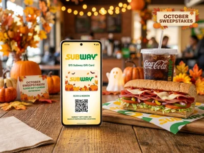Subway $15 Gift Card Sweepstakes: October 12–16; Entry Site Unavailable