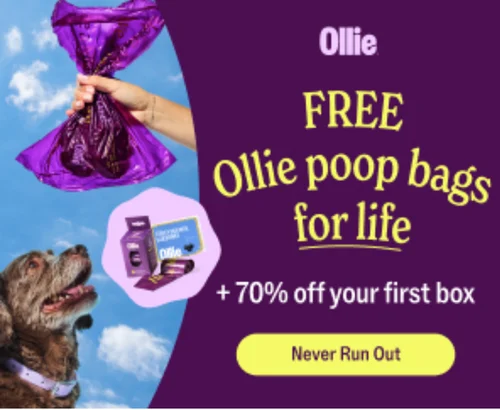 Ollie Deal: 70% OFF First Box + Free Poop Bags