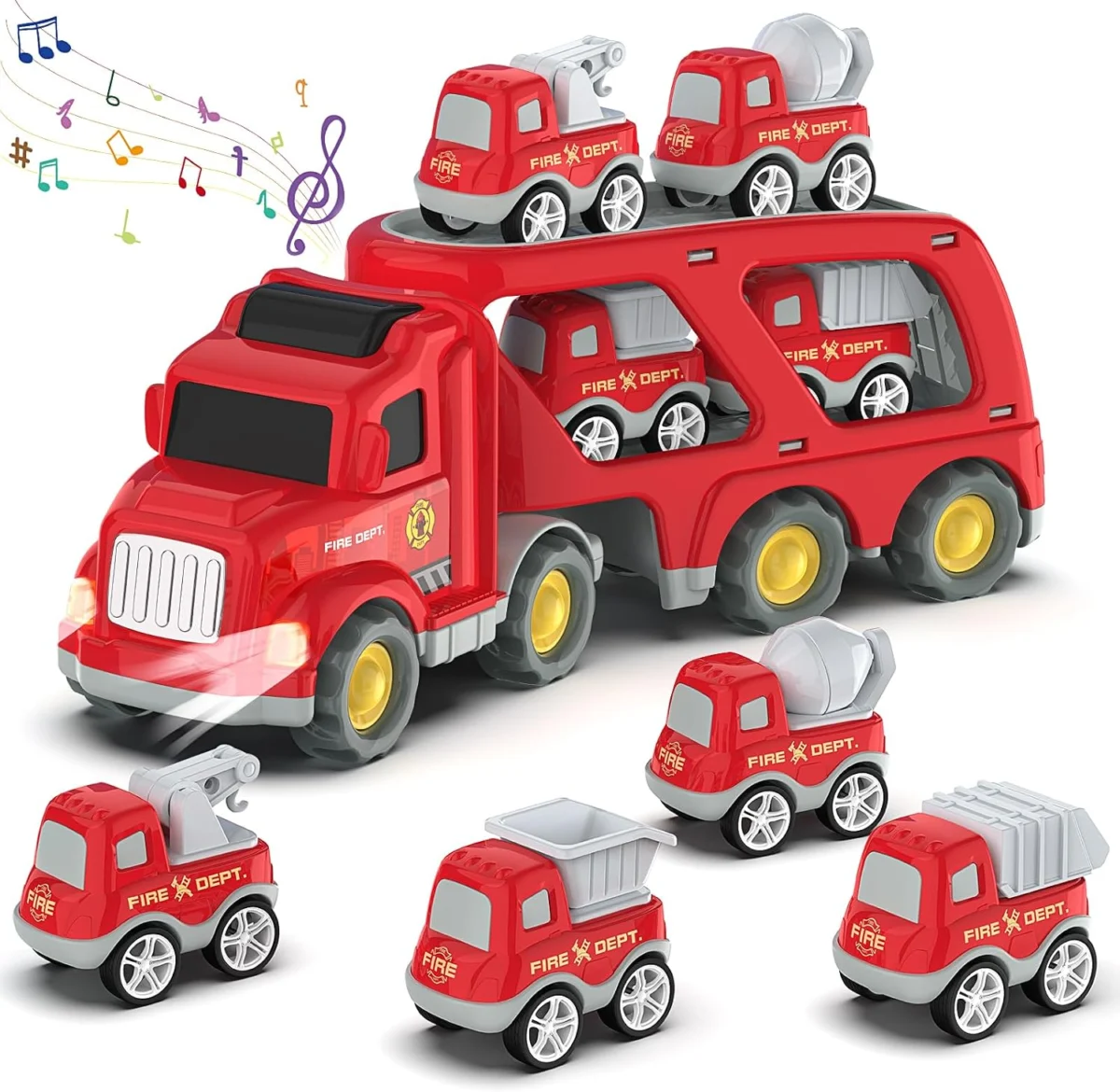 Fire Truck Carrier with 4 Pull-Back Rescue Vehicles for $13.xx (Reg $27)