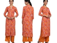 Women’s-Rayon-Orange-Floral-Printed-Kurta