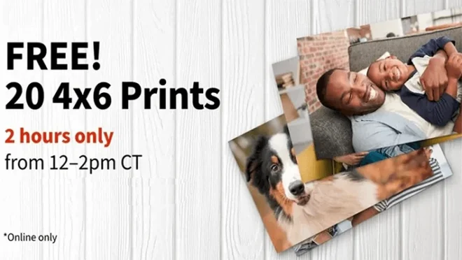 October 14, Noon–2 p.m. Central: 20 Free Walgreens Photo Prints