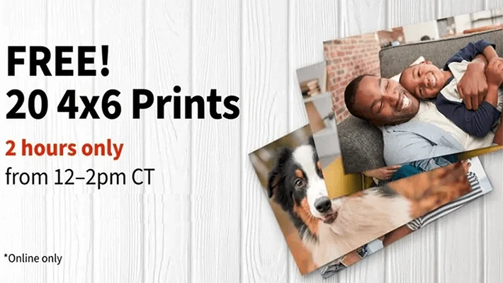 October 14, Noon–2 p.m. Central: 20 Free Walgreens Photo Prints