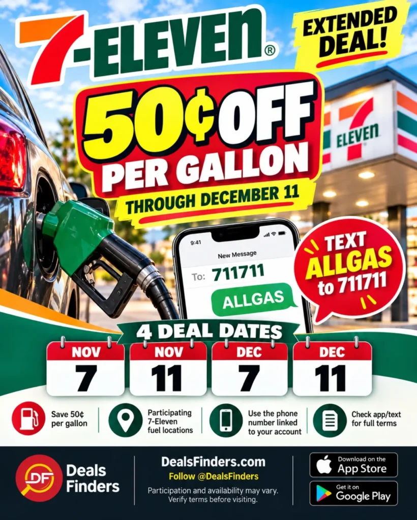7-Eleven 50¢ Fuel Offer: Four Advertised Dates Through December 11