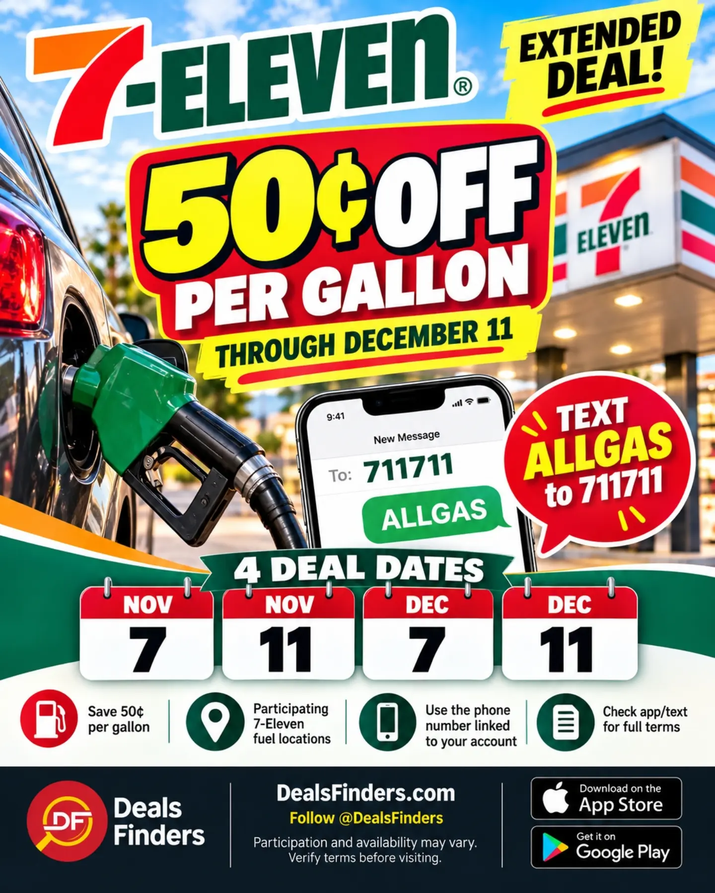7-Eleven 50¢ Fuel Offer: Four Advertised Dates Through December 11