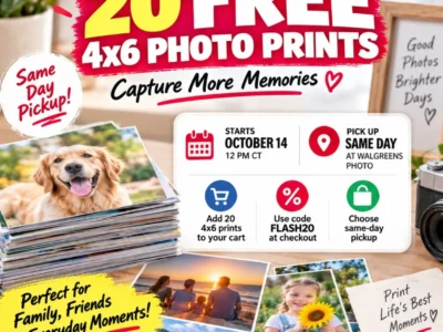 Walgreens: 20 Free 4×6 Prints with FLASH20, October 14 Noon–2 PM CT