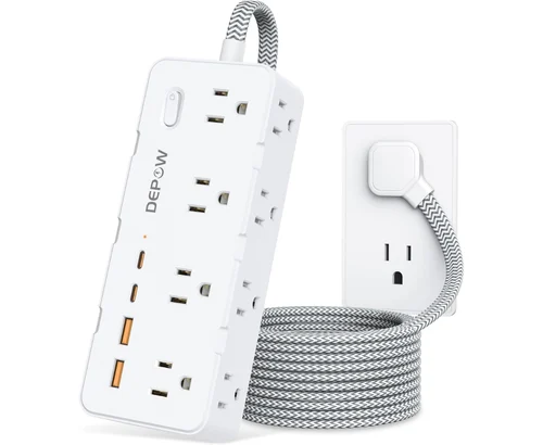 8-Outlet / 2 USB-C / 2 USB-A Surge Protector w/ 5′ Cord for $11.xx