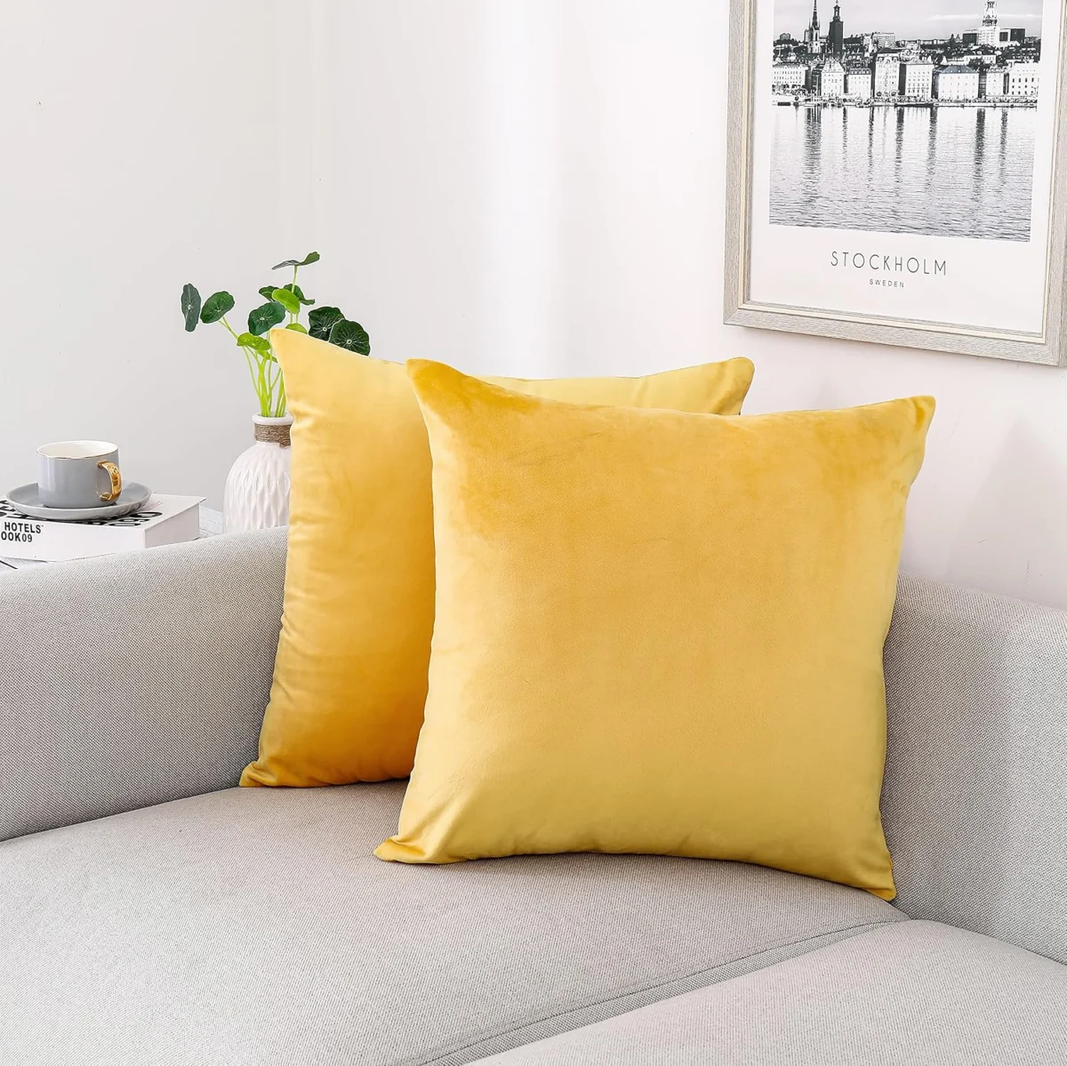 NiNi ALL Yellow Velvet Throw Pillow Covers Only $23.xx at Amazon