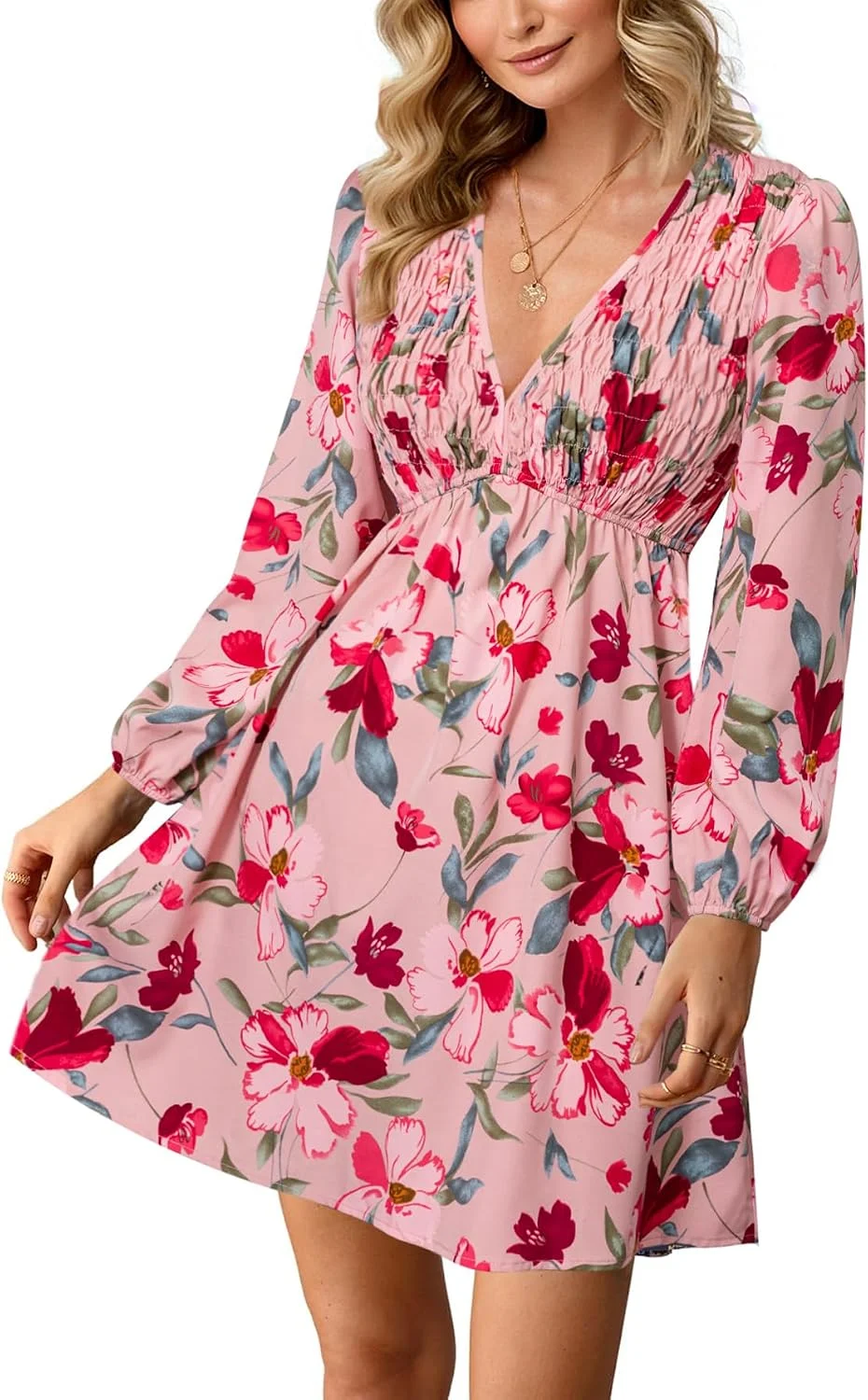BerryGo Womens Long Sleeve Flowy Fall Wedding Guest Mini Dress