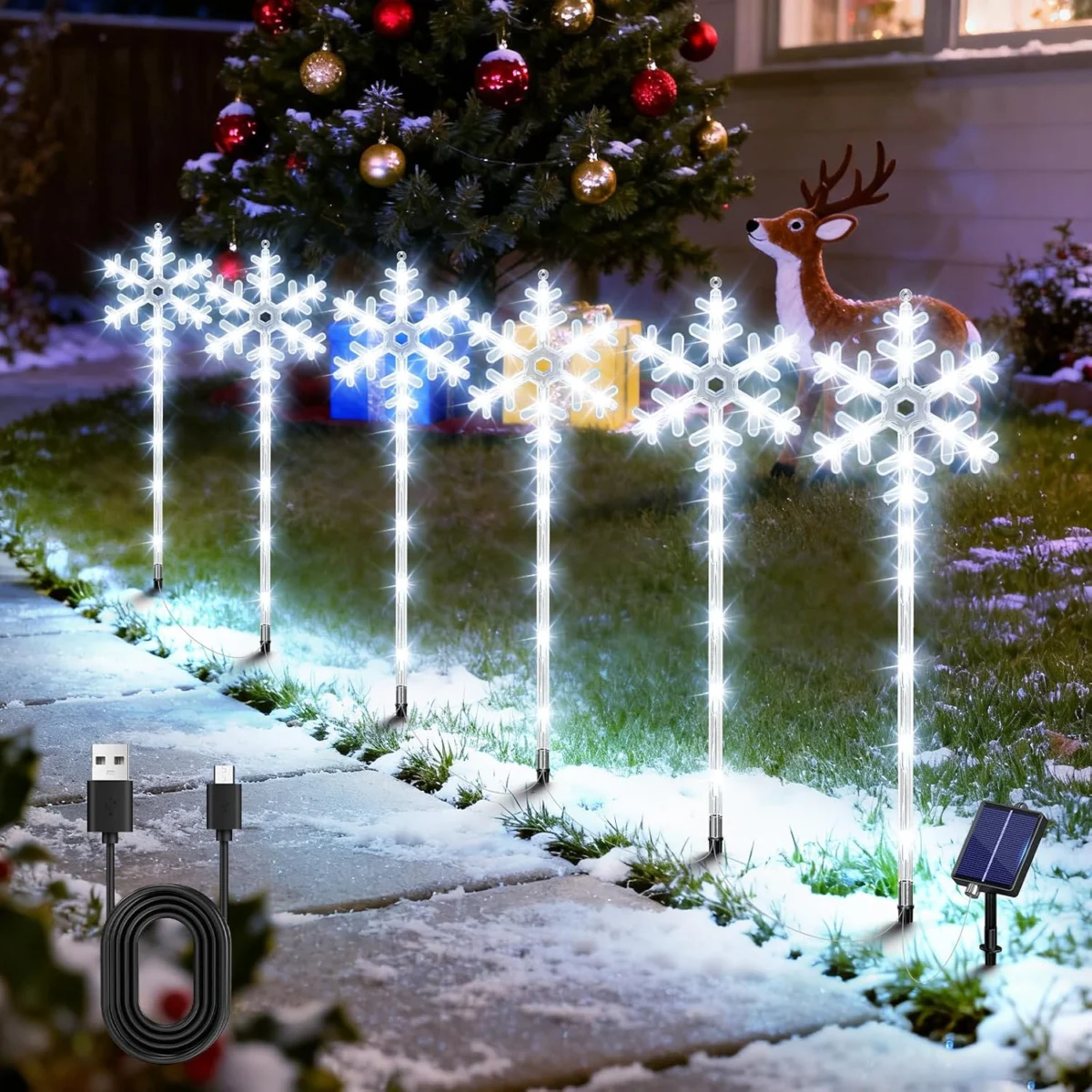 AOUNQ 102 LEDs Solar Snowflake Lights Only $39.xx at Amazon