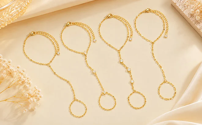Gold Hand Chain Bracelet 4-Pack for $5.xx