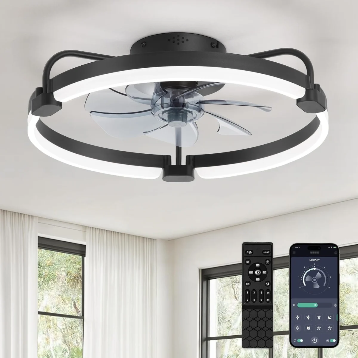 LEDIARY 20″ Low Profile Black Ceiling Fan Only $59.xx (Reg. $70)