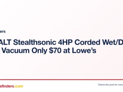 DeWALT Stealthsonic 4HP Corded Wet/Dry Shop Vacuum Only $70 at Lowe’s