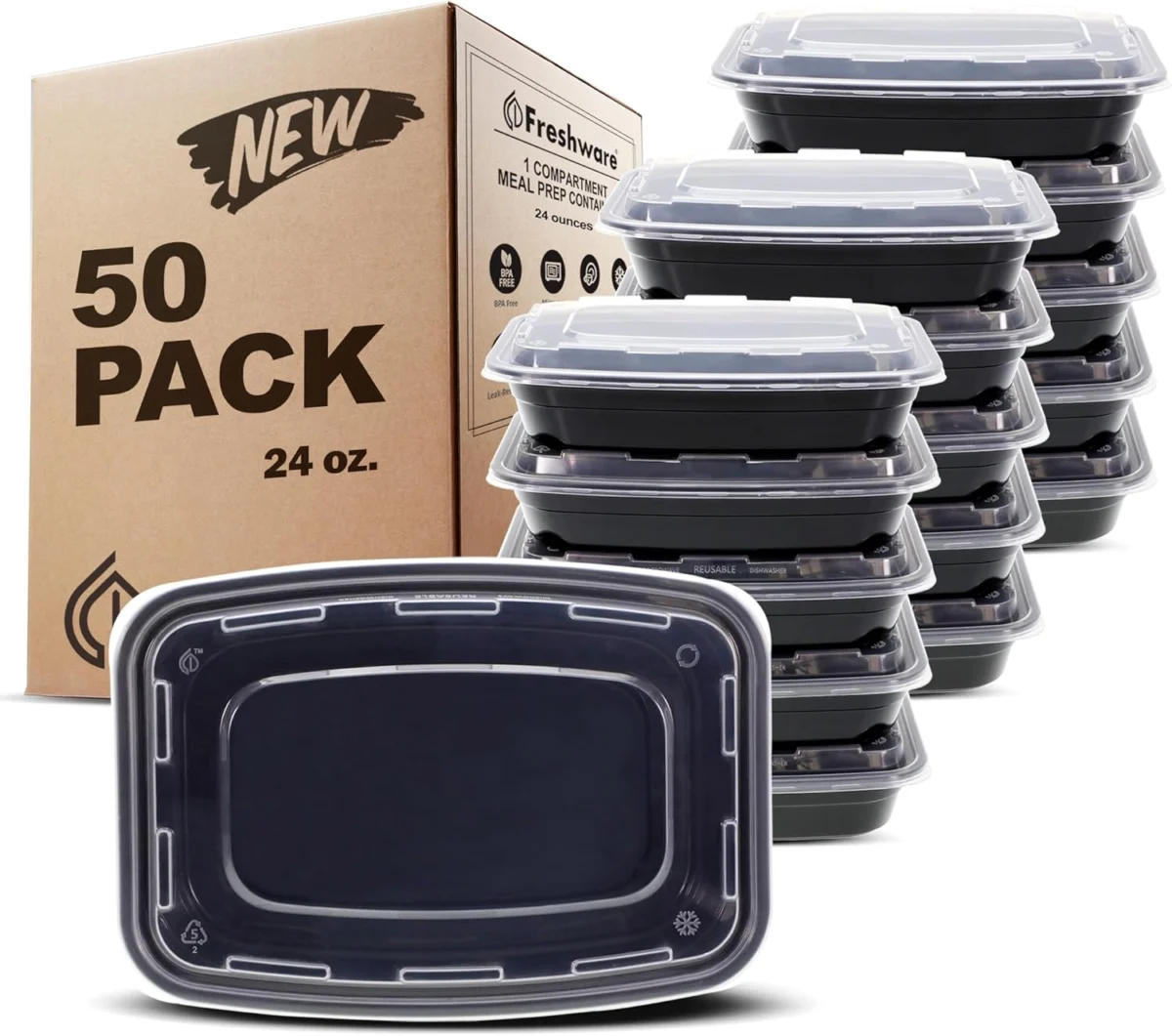 50-Pack Freshware Meal Prep Containers Deal: $15