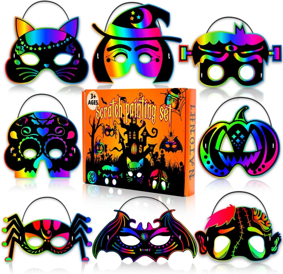 Natonhi 32‑Piece Halloween Scratch Art Mask Kit Only $9.xx at Amazon