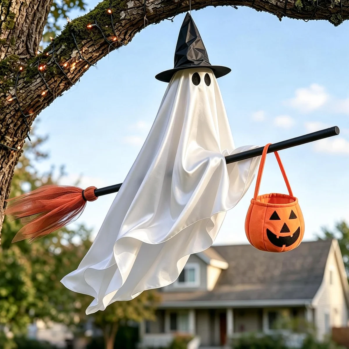 5FT Hanging Ghosts on Brooms with Built-in Lights Only $32.xx