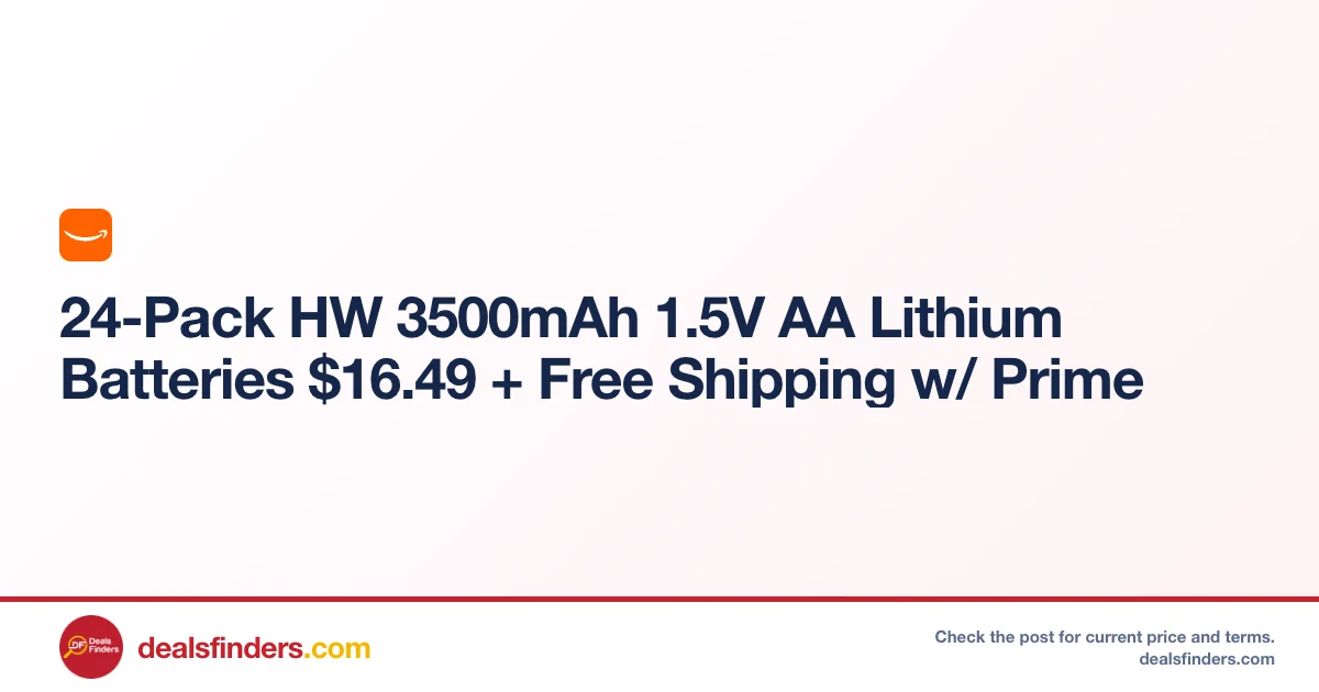 24-Pack HW 3500mAh 1.5V AA Lithium Batteries Only $29.xx (Reg.