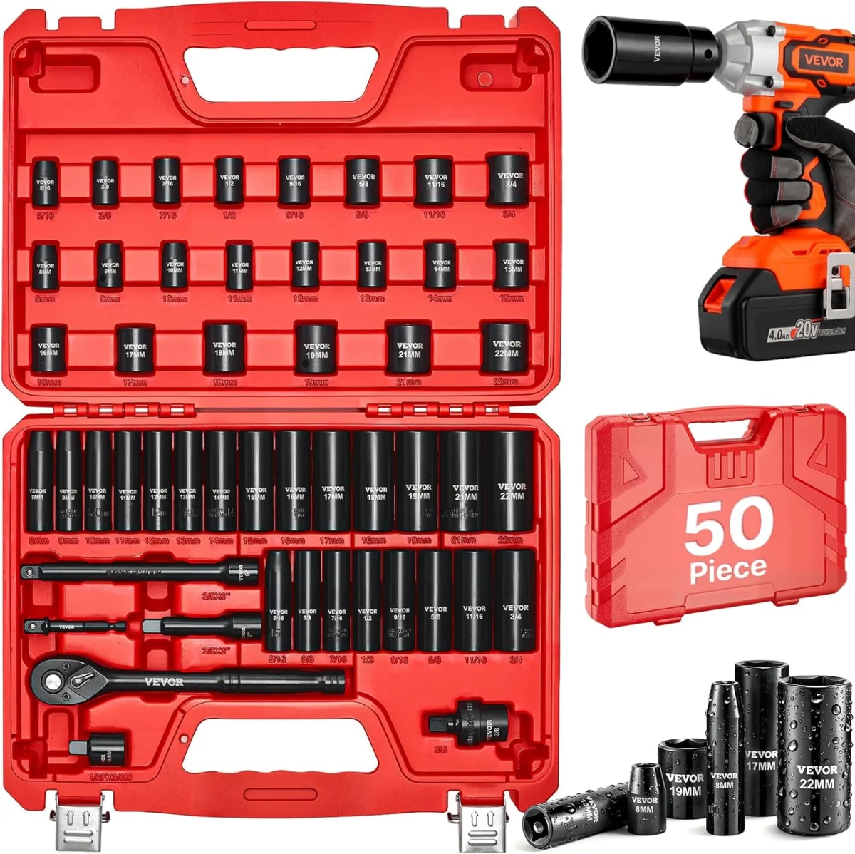 VEVOR 50-Pc 3/8″ Drive Impact Socket Set Only $31.xx at Amazon