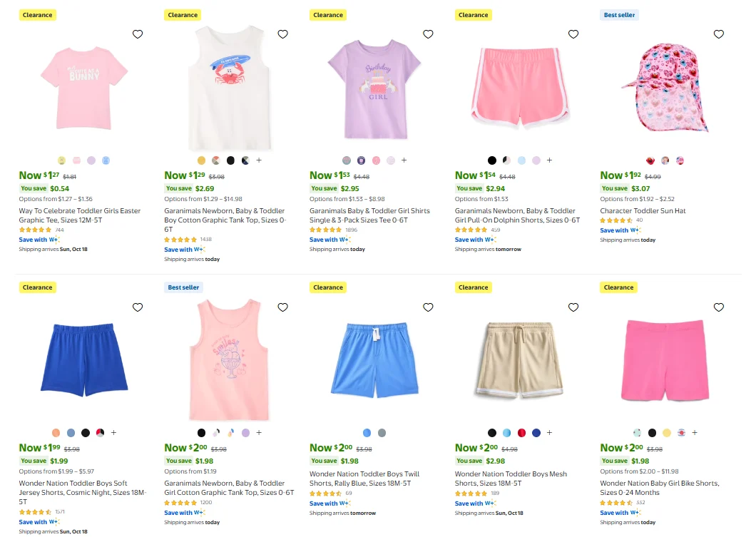 Baby & Toddler Clothing Clearance Sale FROM $1.27 at Walmart