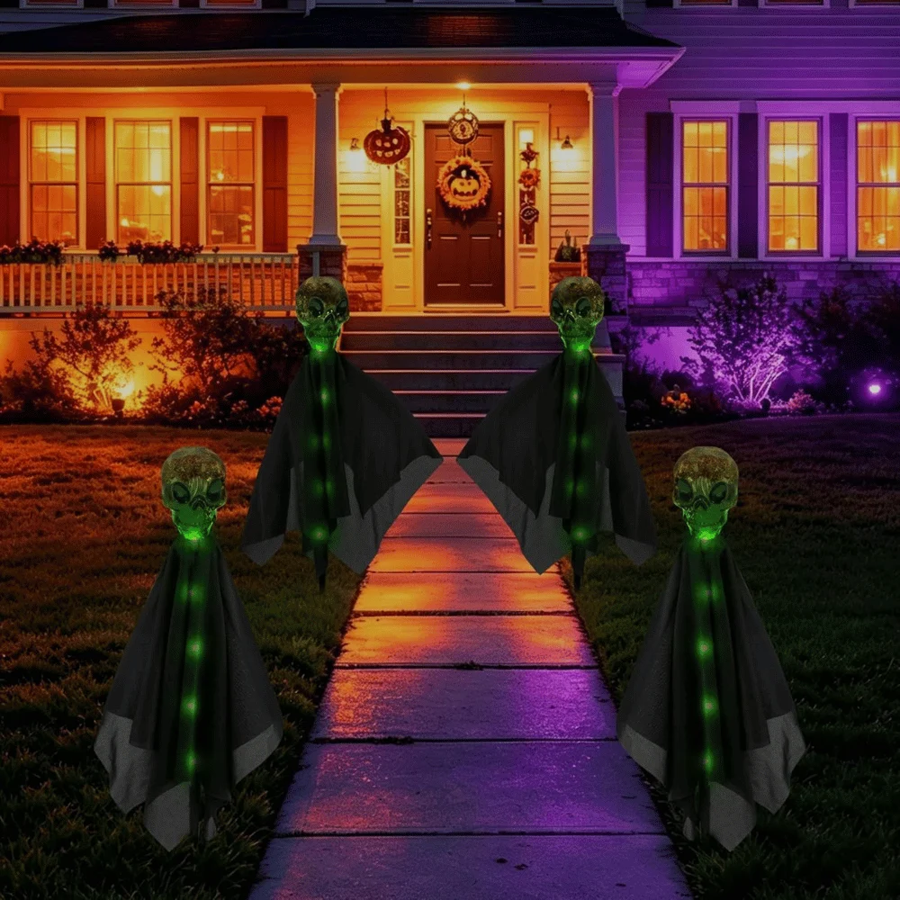 4 Pack Solar Creepy Skull Path Lights at Amazon: Save $13