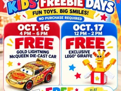 Macy’s Free Kids’ Events: Lightning McQueen October 16 and LEGO Giraffe October 17
