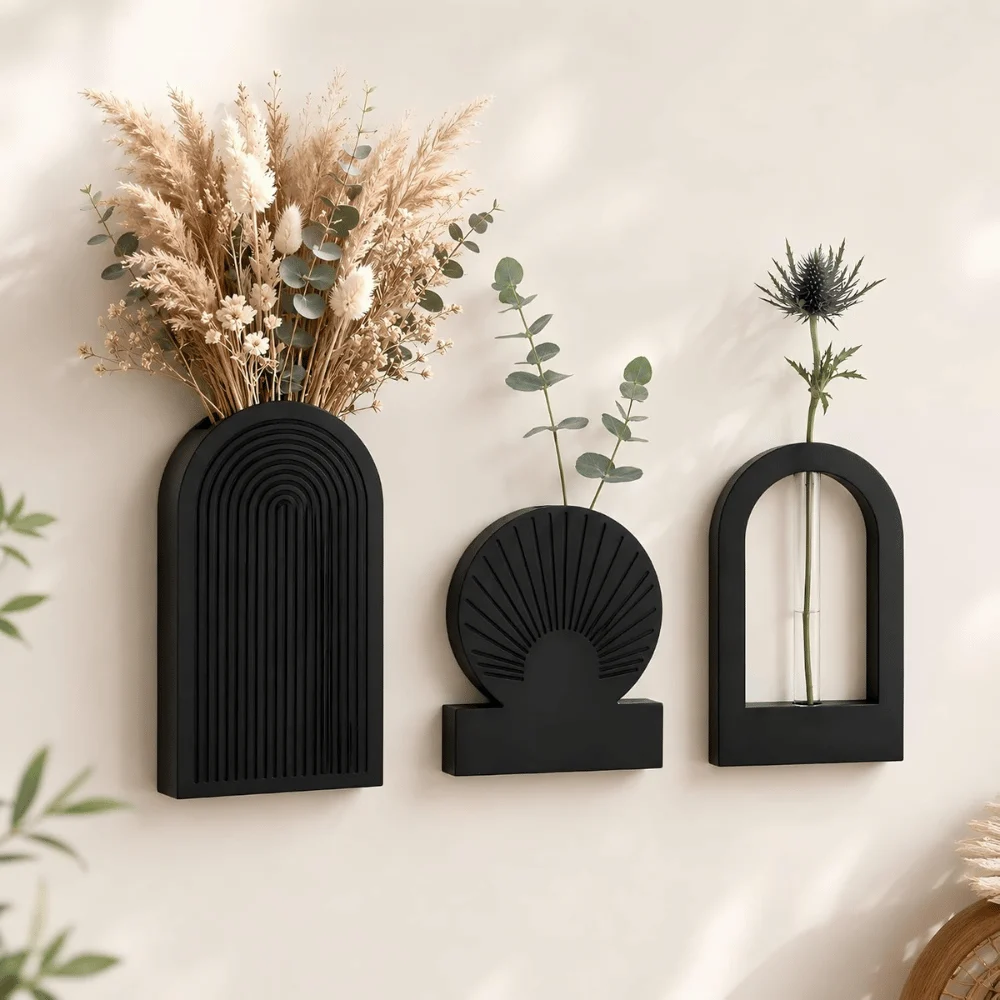 Black Wooden Wall Vases Set of 3 Deal: Save $22.xx at Amazon