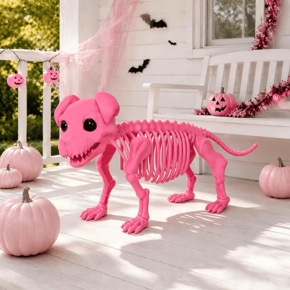 Pink Dog Skeleton Halloween Decoration Save $17.xx at Amazon