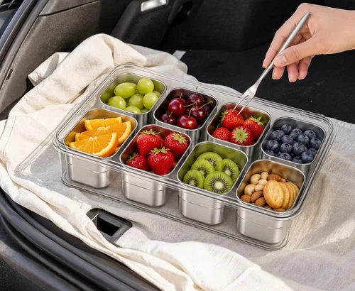 8-Compartment Stainless Steel Snackle Box with Individual Lids for $19.xx