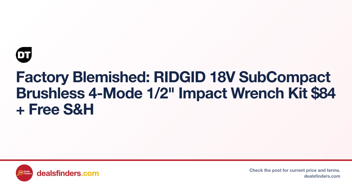RIDGID 18V SubCompact Brushless 4-Mode Impact Wrench Kit Only $84
