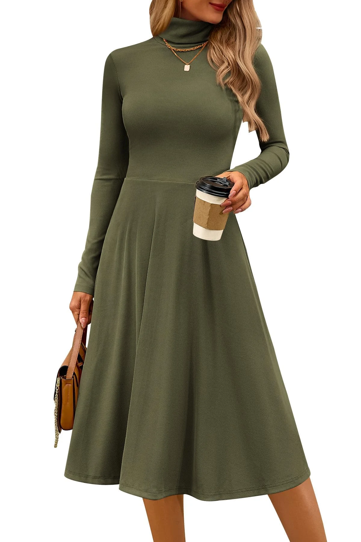 CFLONGE Womens Long Sleeve Turtleneck Dress Only $29.xx at Amazon