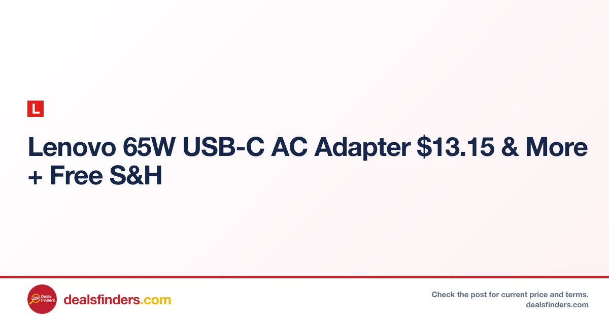 Lenovo 65W USB-C AC Adapter Only $13.15 Shipped Free at Lenovo