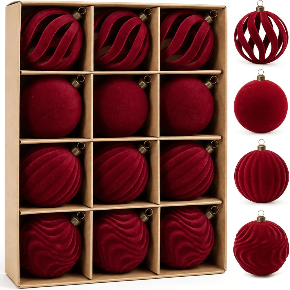 12 Pcs Red Velvet Christmas Balls Deal: Save $11.xx at Amazon