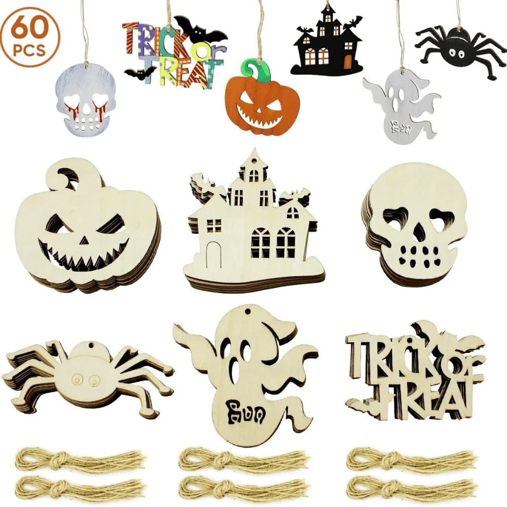 Hidreas 60Pcs Halloween Wooden Ornaments Deal at Amazon