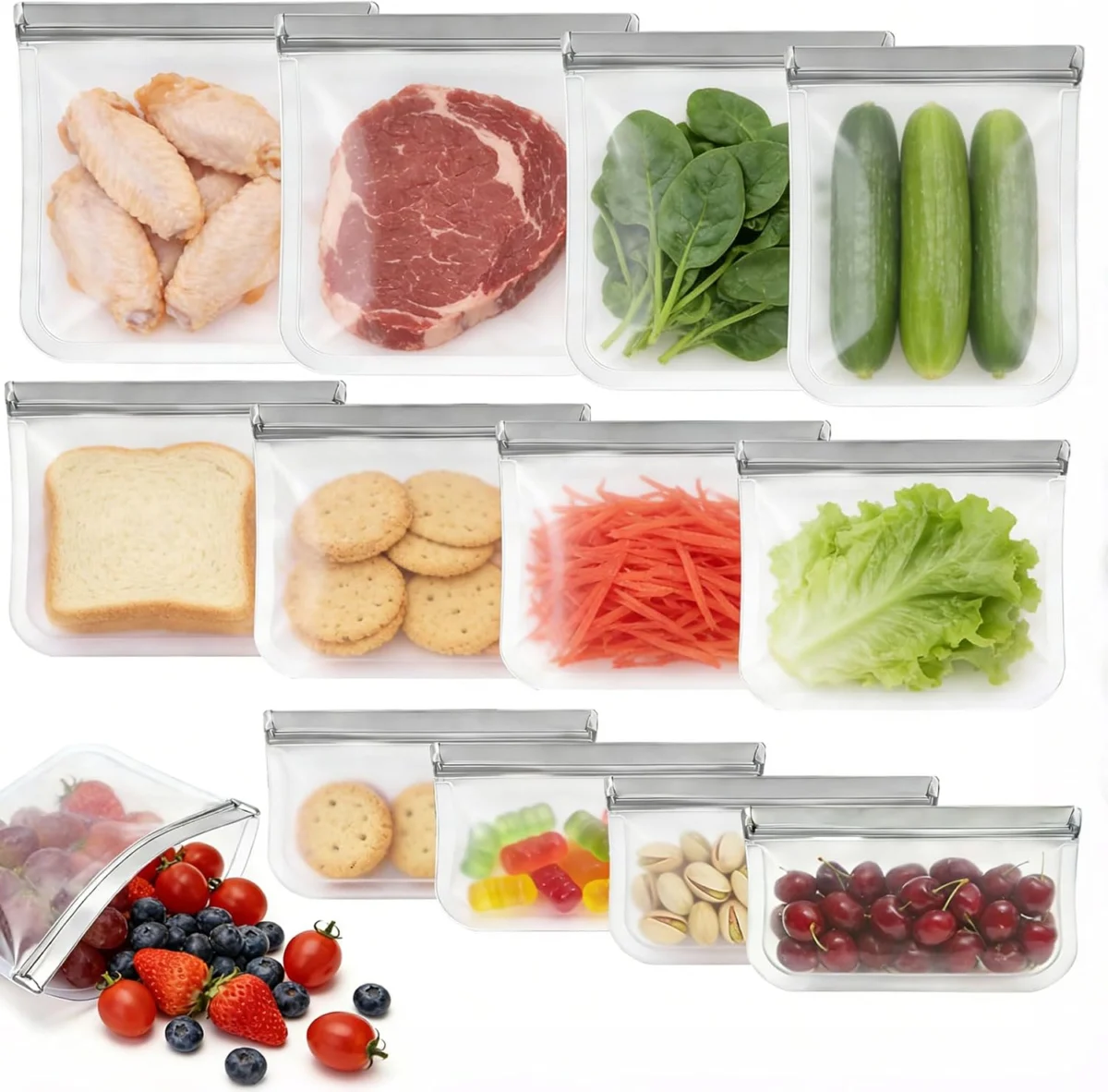 12 Pack Silicone Food Storage Bags Deal: Save 50%