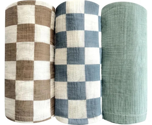 3-Pack Checkered Muslin Swaddle Blankets for $13.xx (Reg $24)