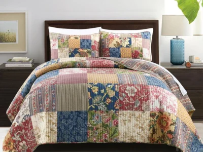 ENASAL Cotton Bedspread Quilt Sets with 2 Shams, Soft Reversible Bedding Coverlet Sets Lightweight Comforters,Vintage Luxury Patchwork Quilt for All Season, Gorgeous Floral, King Size