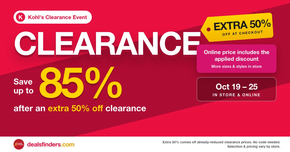 Extra 50% Off Clearance at Kohl’s: Save Up to 85%, October 19–25