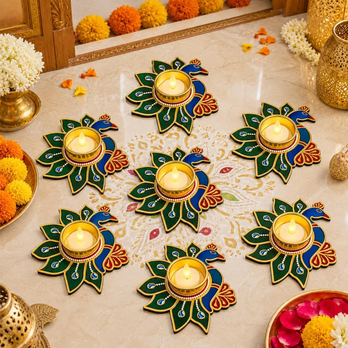 7 Set Diwali Peacock Candle Holder Deal