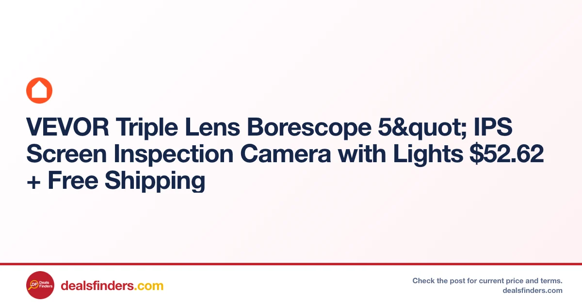 VEVOR Triple Lens Borescope 5″ IPS Screen Only $52.62 Shipped at Vevor