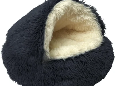 ShinHye Cat Bed Round Plush Fluffy Hooded Cat Bed Cave, Cozy for Indoor Cats or Small Dog beds, Soothing Pet Beds Doughnut Calm Anti-nxiety Dog Bed – Waterproof Bottom Washable (20×20inch, Dark Grey)