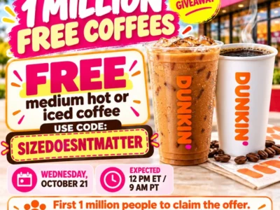 Dunkin Free Coffee: Use SIZEDOESNTMATTER on October 21