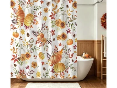 Waterproof Shower Curtain with 12 Hooks for $5.xx