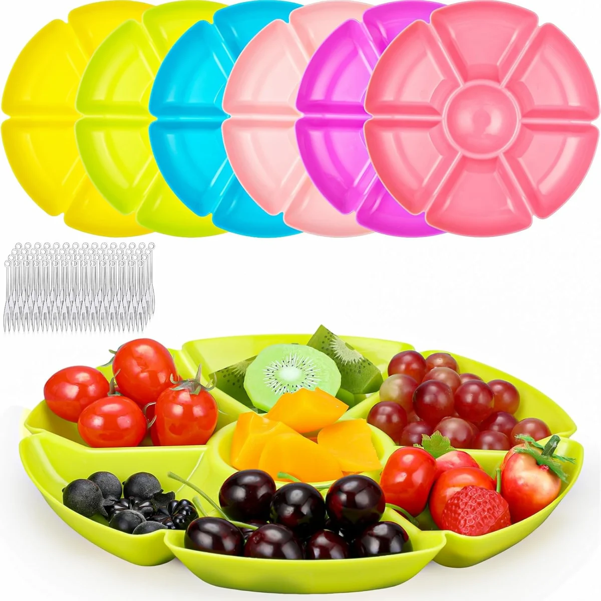 6 Pcs Plastic Divided Serving Trays Deal