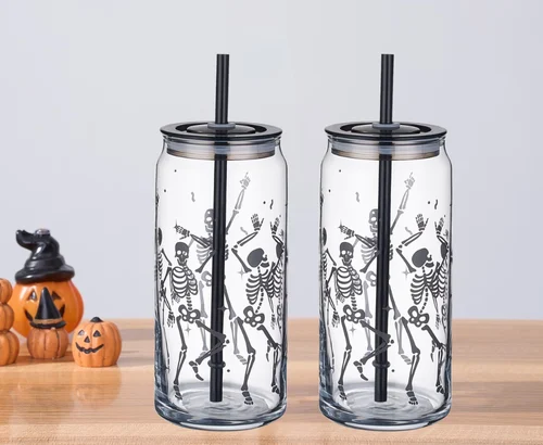 Halloween Dancing Skeleton Glass Can Sipper Tumbler 2 Pack Deal at Walmart