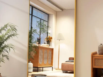 Easly Full Length Mirror with Stand 34″x76″ Full Body Mirror Floor Mirror Standing Hanging or Leaning Wall, Wall Mirror with Stand Aluminum Alloy Frame for Living Room Bedroom Cloakroom,Gold