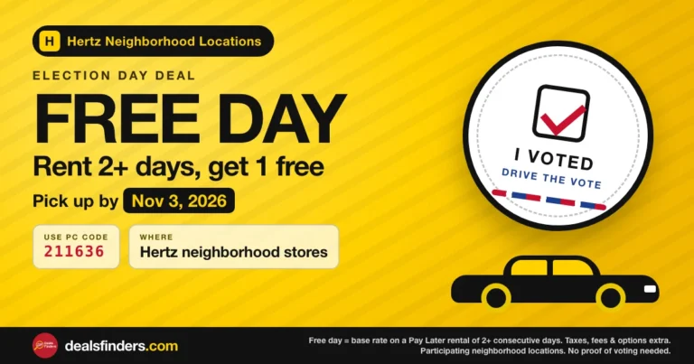 Hertz Free Rental Day on Election Day: Rent 2+ Days, Get 1 Day Free