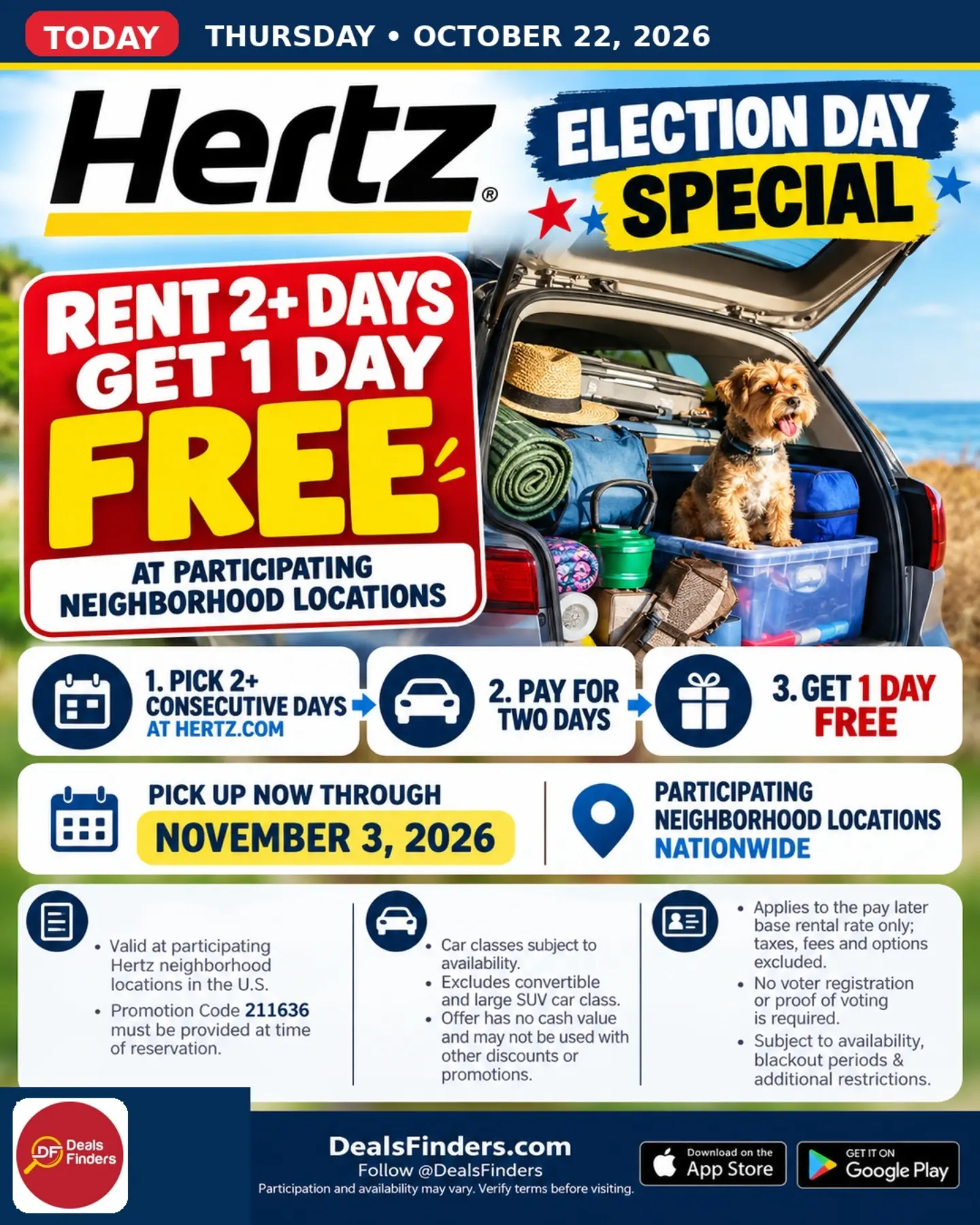 Hertz: One Free Day on Rentals of 2+ Days with Code 211636
