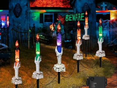 6-Pk Brightown LED Battery Operated Skeleton Hand Lighted Candles (Yard Stake) $10.xx