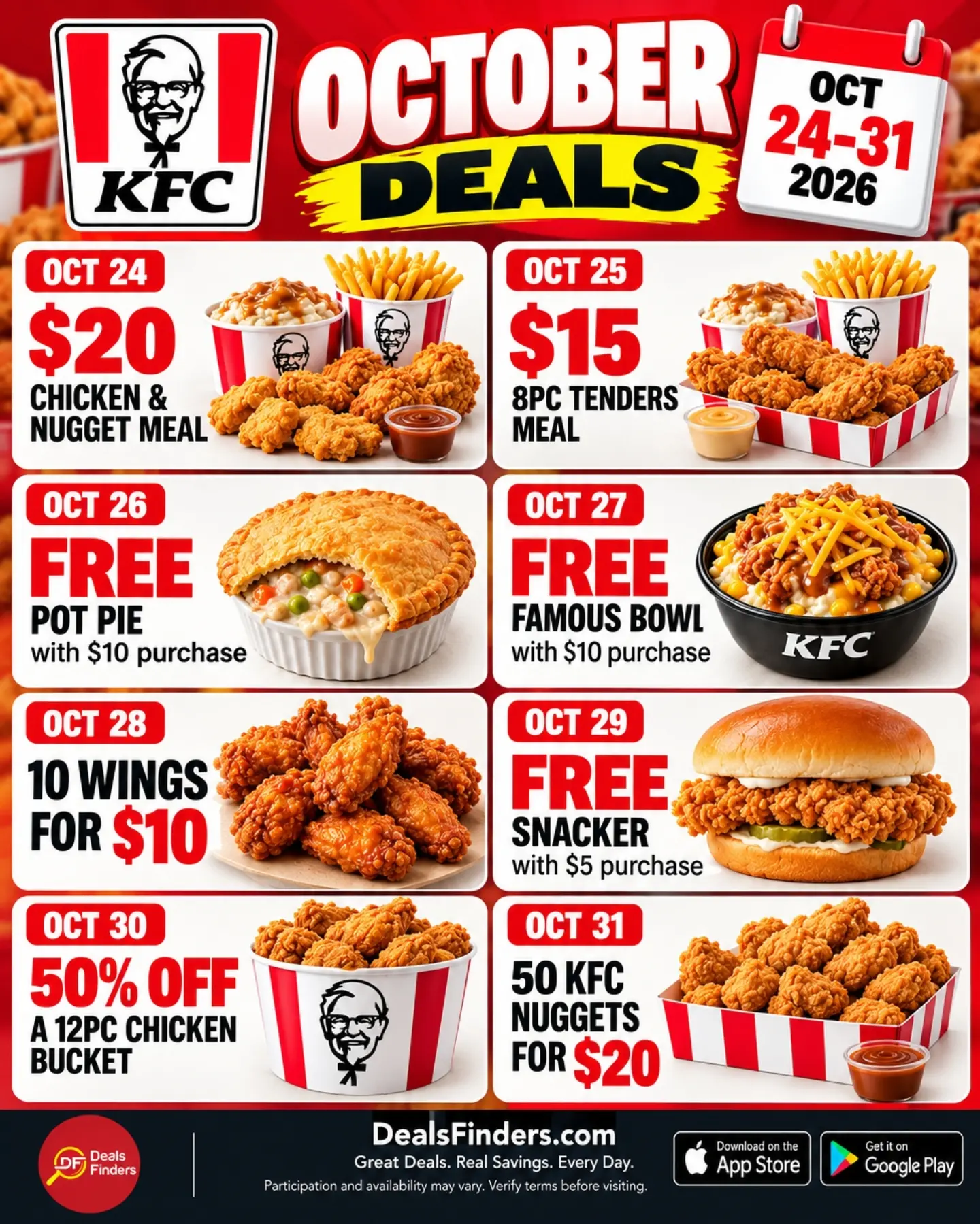 KFC October 24–31 Deals: $20 Meal, Free Items with Purchase and More