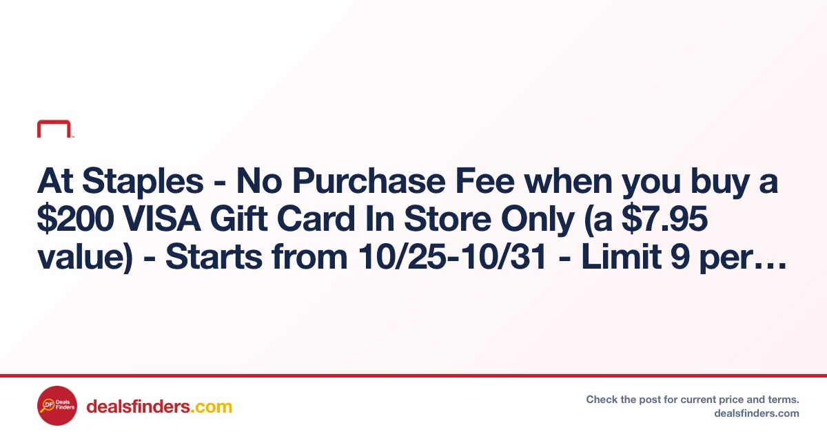 VISA Gift Card Only $200 (No Purchase Fee) at Staples