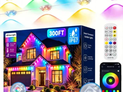 Permanent Outdoor Lights for House 300ft RGB+IC Smart Outdoor Decor | 16 Million Colors & 50 Scene Modes, App/Remote Control, DIY Music Sync, Holiday Party Halloween Decor, Outdoor Pendant Lights